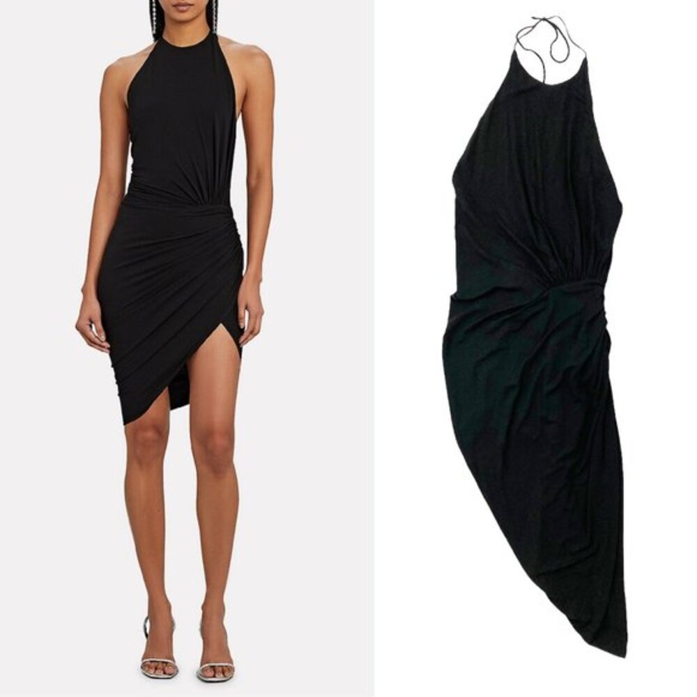 NWT Alexandre Vauthier Draped Halter Jersey Dress Size 36 Black Asymmetric‎